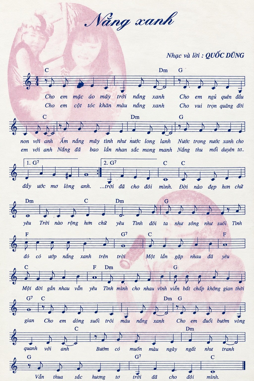 Sheet nhạc Nắng Xanh